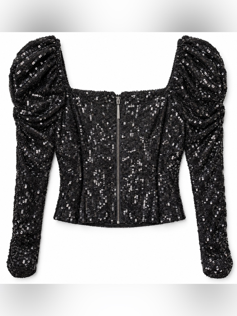 Ramy Brook Hazel Black Sequin Square Neck Puff Sleeve Designer Luxury Top NWT, S - Picture 7 of 16